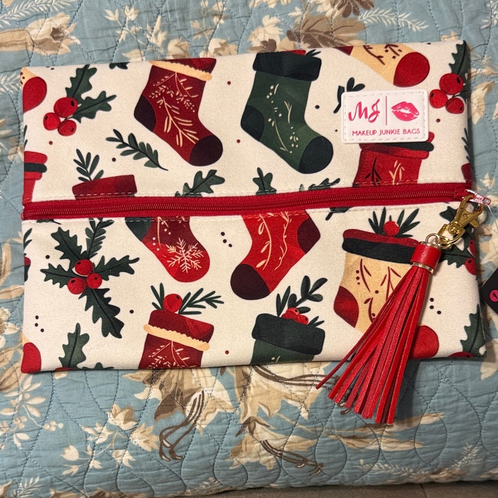 Makeup Junkie Festive Stocking Print Makeup Bag
